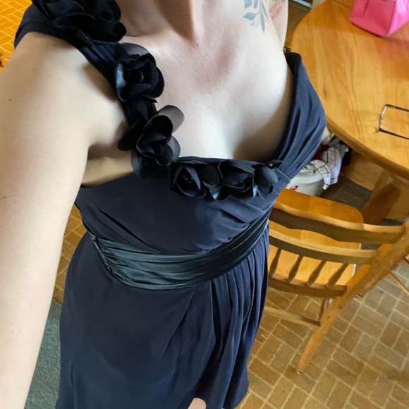 NWOT size 12 Bill Levkoff bridesmaids dress, navy blue, knee length w/one strap - Picture 8 of 10